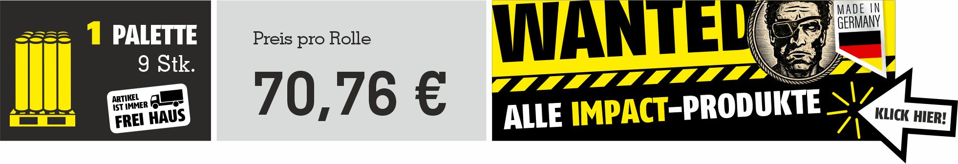Impact Abdeckvlies 850 Palettenpreis Impact Abdeckvlies 850 Preisgrafik für 1 Palette mit 9 Rollen und Hinweis auf alle IMPACT