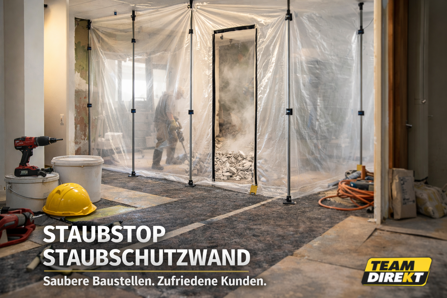 Featured image for “So funktioniert sauberes Arbeiten mit dem StaubStop SystemStaubschutzwand”