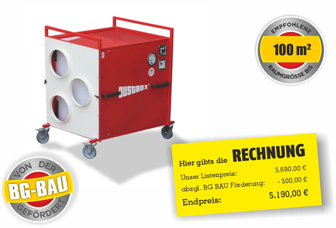 Featured image for “DustBox® Luftreiniger DB 6000 PLUS PAKET BG-Bau gefördert”