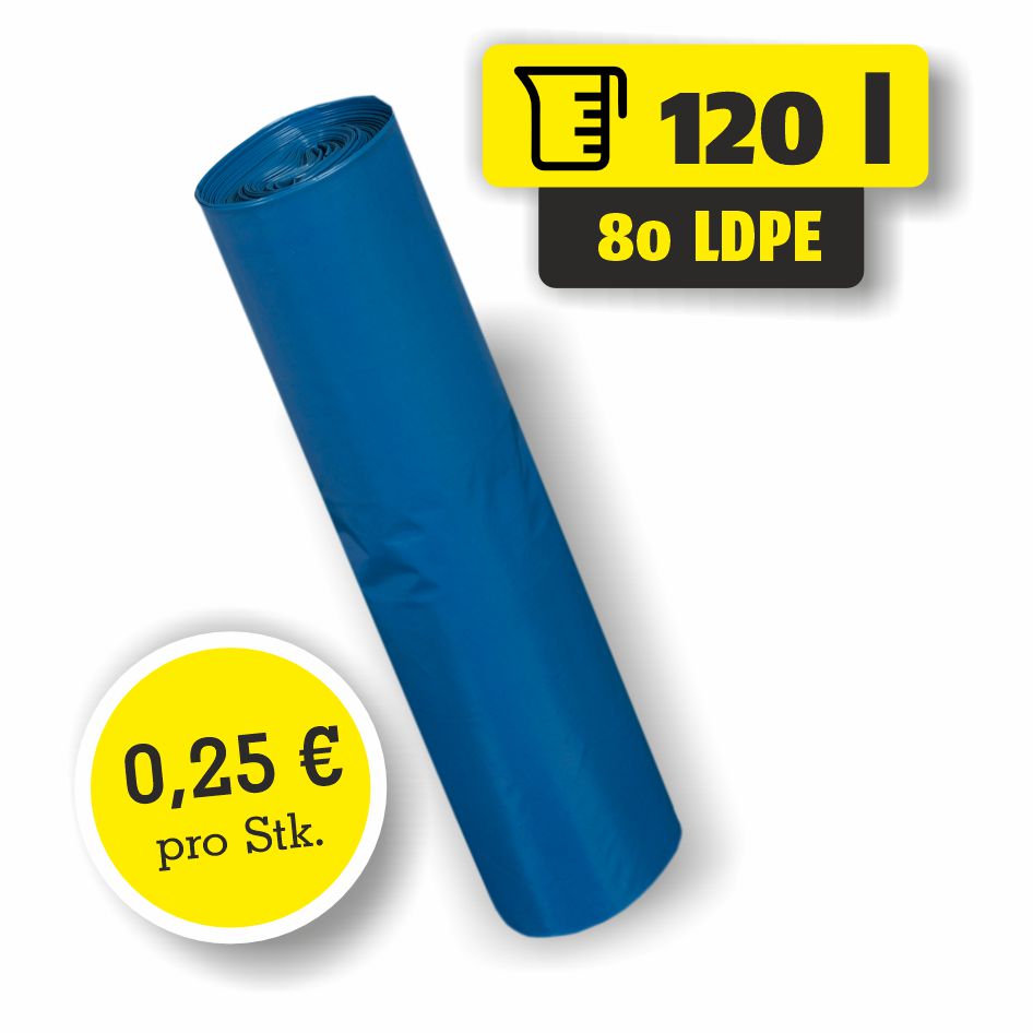 Featured image for “Müllsack 120 Liter – LDPE 80 – Preis für 25 Säcke”