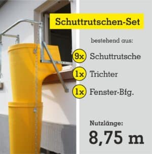 Schuttrutschen-SET 9 x Schuttrutsche + Trichter + Fensterbefestigung 8,75 Meter