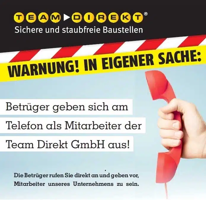Featured image for “WARNUNG! IN EIGENER SACHE: Betrüger geben sich am Telefon als MA der Team Direkt GmbH aus!”