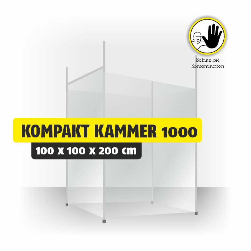Mobile Staubschutzkabine TD Kompakt Kammer 1000 im Einsatz als geschlossene Schleuse bei Sanierungsarbeiten