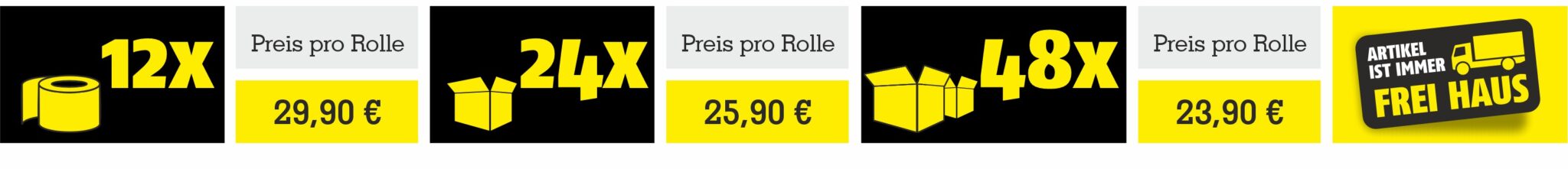 Staffelpreise für Edge Tape 90 Tage Langzeitklebeband mit 12, 24 und 48 Rollen inklusive frei Haus Lieferung