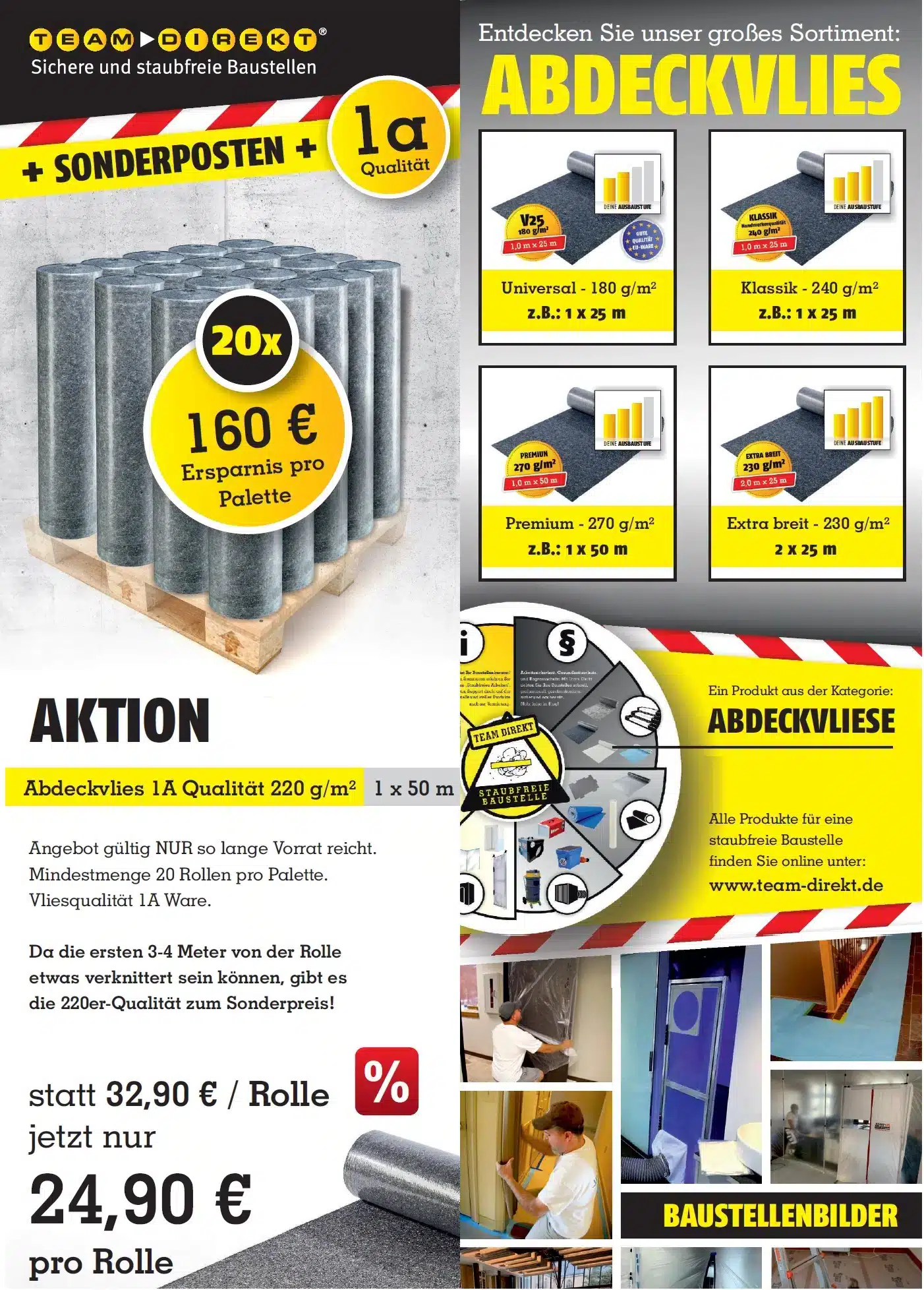 Featured image for “AKTION: Baumwollvlies beschichtet mit rutschsicherer PE-Folie in 1A Qualität für saubere Baustellen zum Sparpreis”