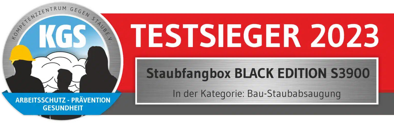 Featured image for “Kompetenzzentrum gegen Staub kürt Staubfangbox BLACK EDITION S3900 zum Testsieger 2023 in der Kategorie Bau-Staubabsaugung”