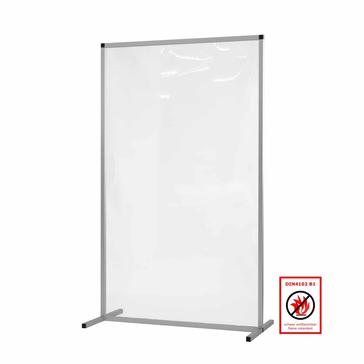 Featured image for “Stellwand / Trennwand Alurahmen mit transparenter B1 Folie”