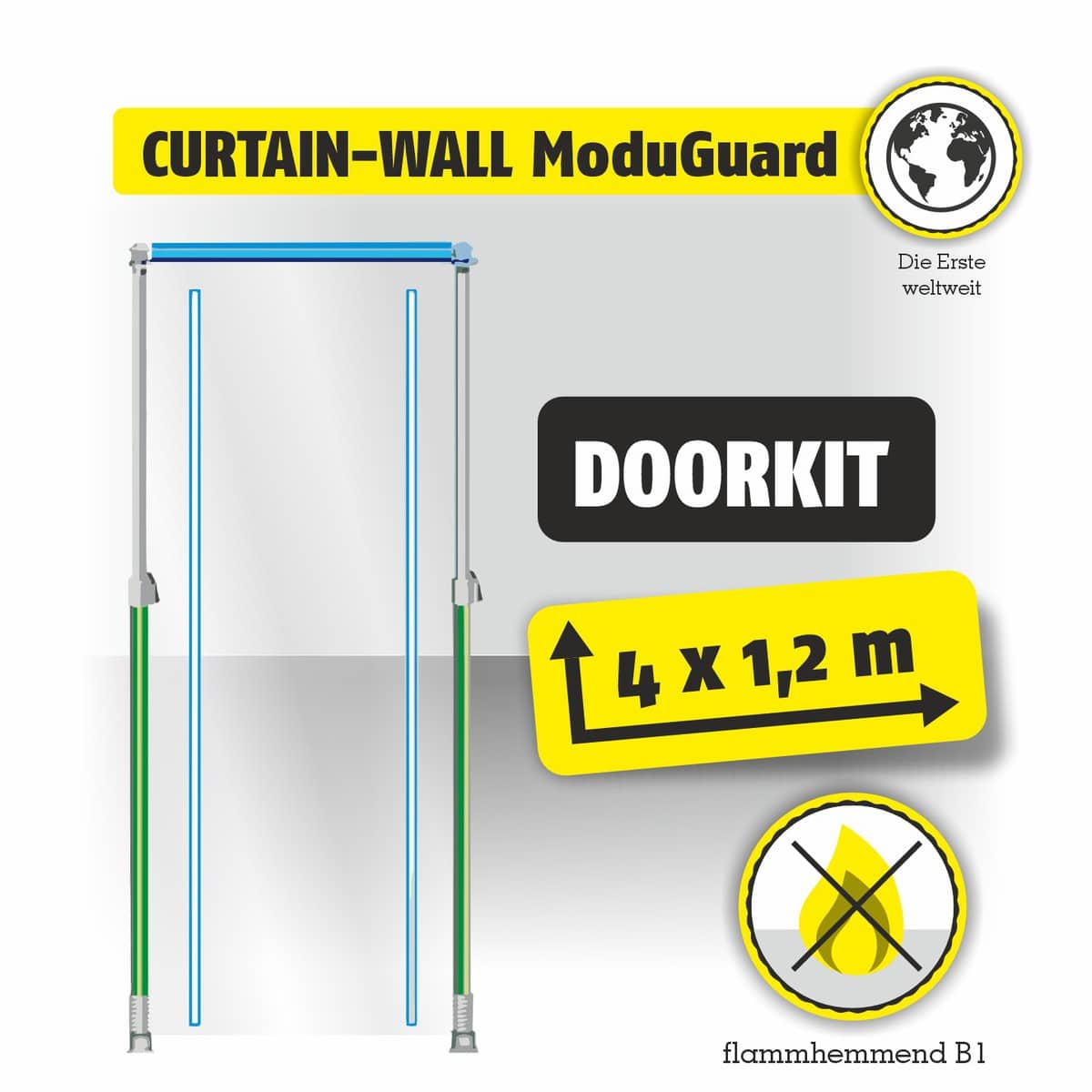 Featured image for “Curtain-Wall Doorkit Durchgang einsatzbereites SET mit Teleskopstangen”