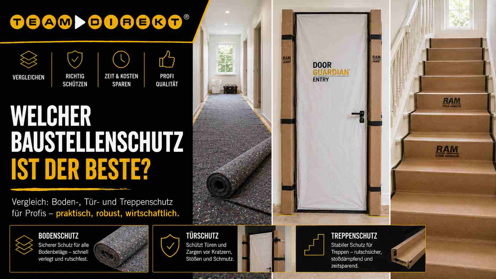 Featured image for “Welcher Baustellenschutz ist der beste? Vergleich Boden-, Tür- und Treppenschutz für Profis”