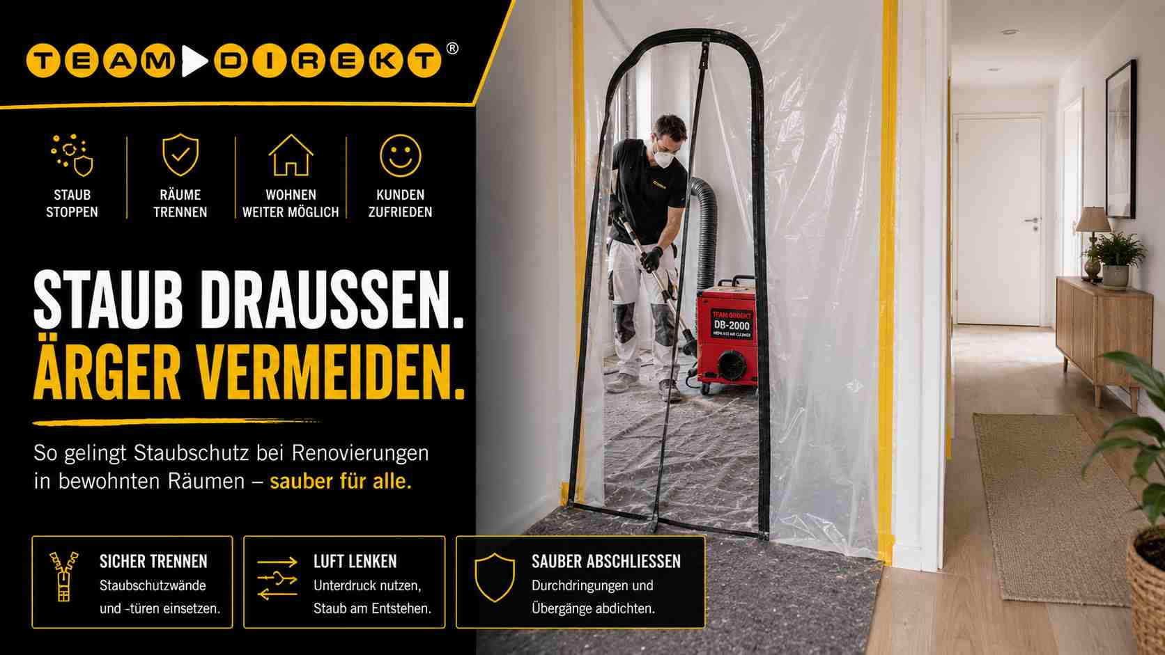 Featured image for “Staubschutz bei Renovierungen in bewohnten Räumen – wie Du Ärger mit dem Kunden vermeidest”