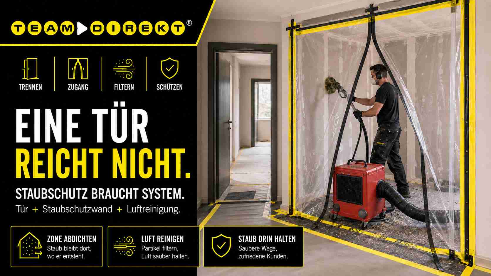 Featured image for “Staubschutz auf der Baustelle: Warum eine Staubschutztür allein nicht reicht”