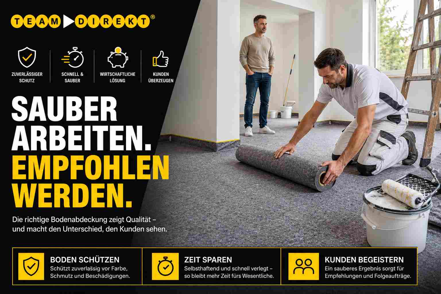 Featured image for “Bodenabdeckung Malerbetrieb: Warum die Wahl des Materials über Deine Empfehlung entscheidet”