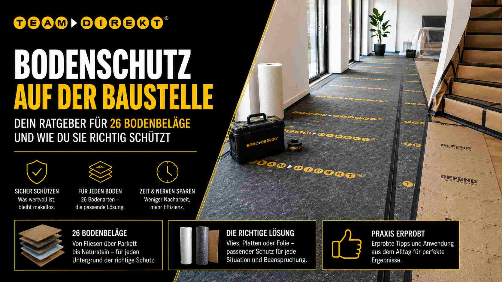 Featured image for “Bodenschutz auf der Baustelle: Dein Ratgeber für 26 Bodenbeläge und wie du sie richtig schützt”