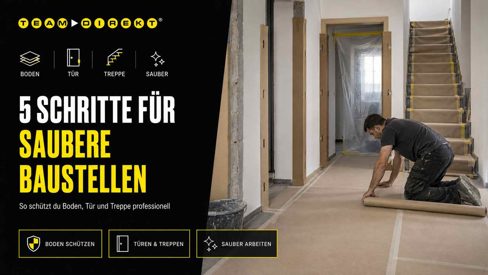 Featured image for “5 Schritte für saubere Baustellen: Boden, Tür und Treppe professionell schützen”