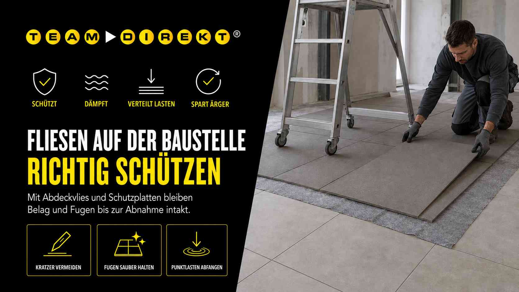 Featured image for “Fliesen auf der Baustelle schützen: Belag und Fugen unbeschädigt bis zur Abnahme”