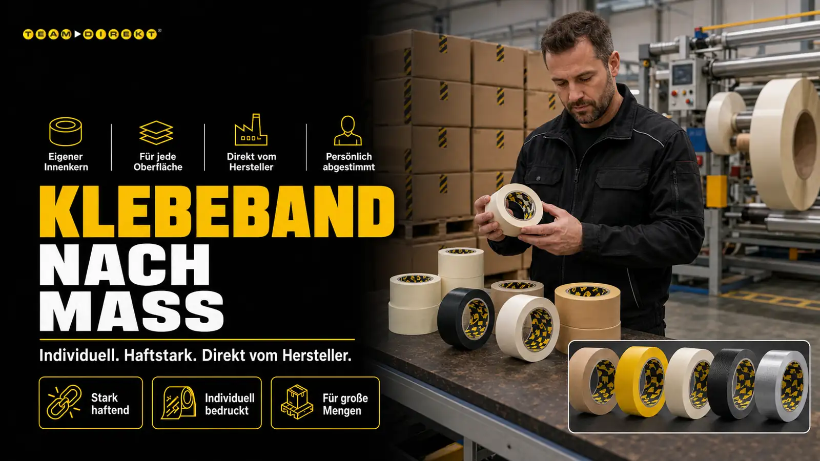 Featured image for “Klebeband für Handwerker & Wiederverkäufer – individuell, stark, direkt vom Hersteller”