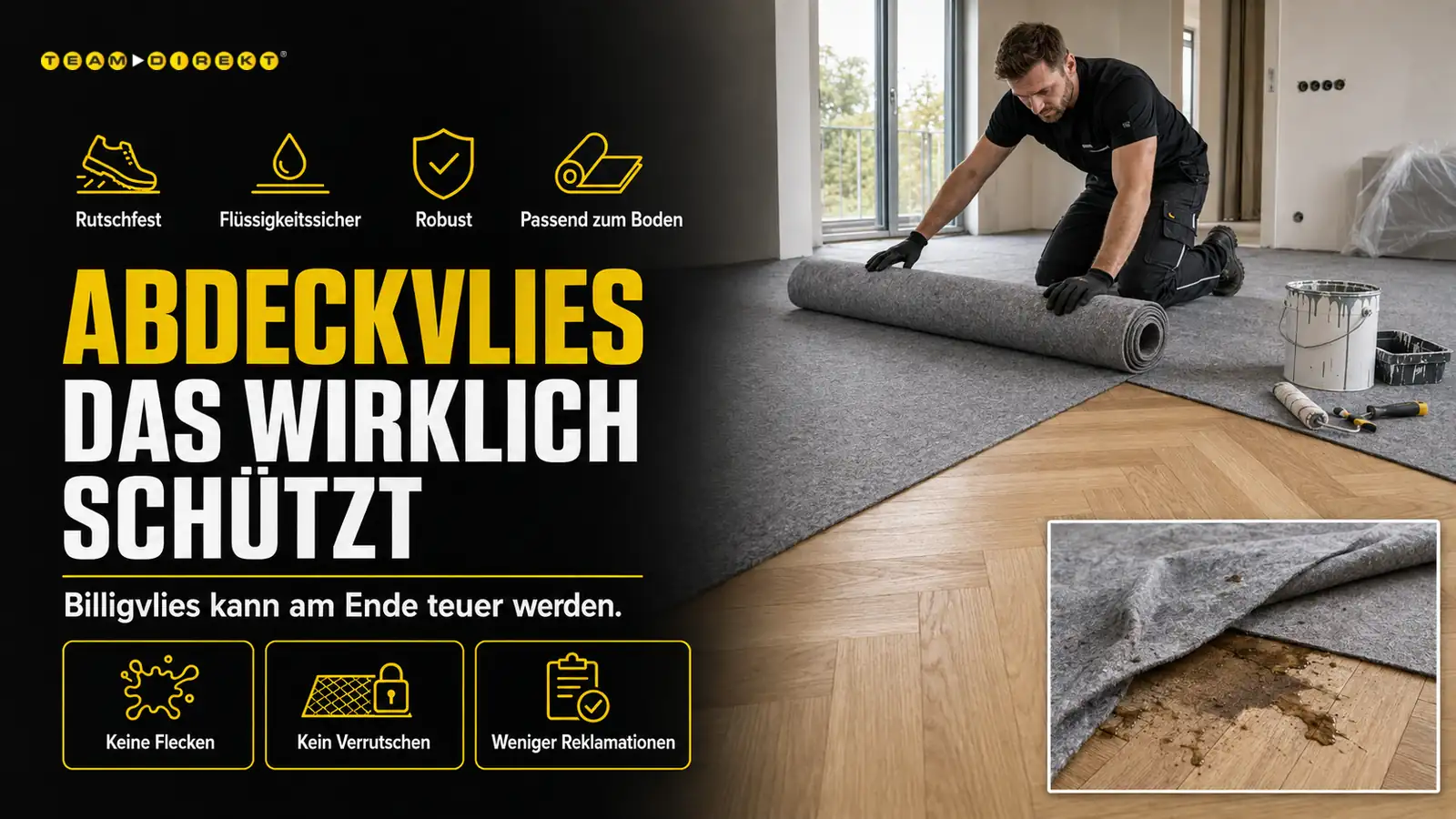 Featured image for “Welches Abdeckvlies schützt Böden wirklich? Die 5 Auswahlkriterien”