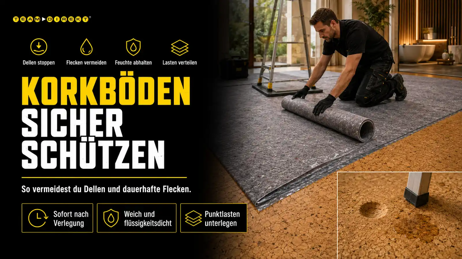 Featured image for “Korkböden schützen: Dellen und Flecken auf der Baustelle vermeiden”