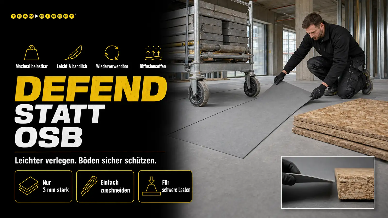 Featured image for “Schutzplatte DEFEND: die leichte Alternative zur OSB-Platte”