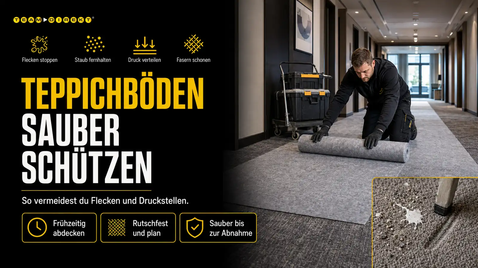 Featured image for “Teppichböden und -fliesen schützen: Flecken und Druckstellen vermeiden”