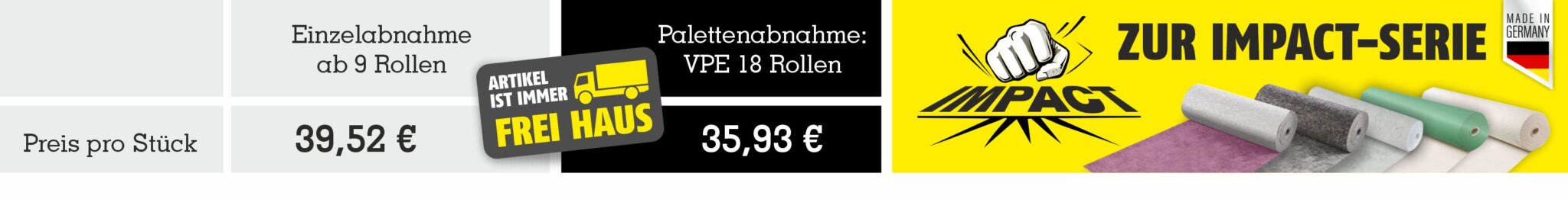 Impact 300 Baufest Preisgrafik für Einzelabnahme ab 9 Rollen und Palettenabnahme mit 18 Rollen