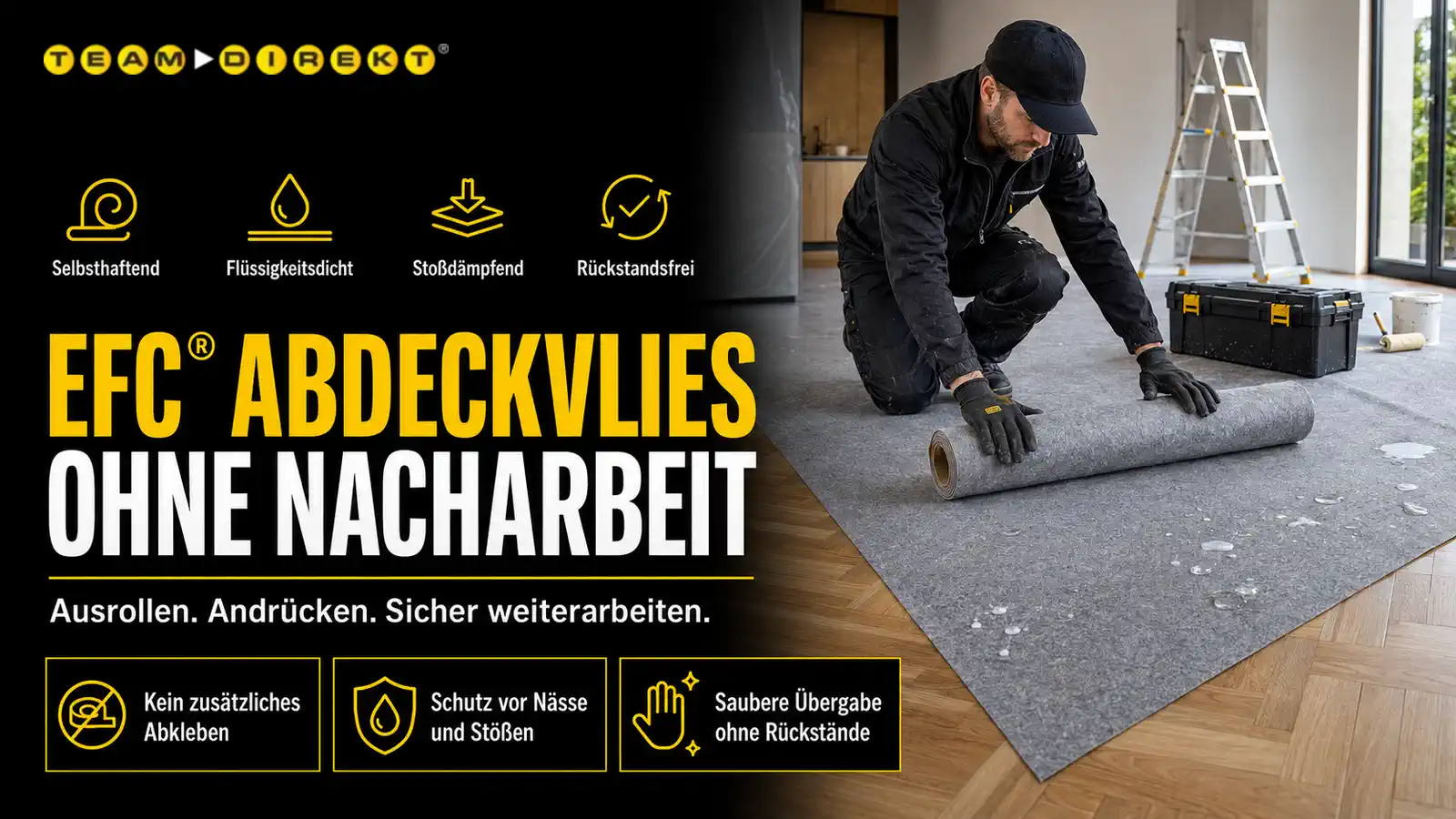 Featured image for “EFC® Abdeckvlies: selbsthaftender Profi-Bodenschutz ohne Nacharbeit”