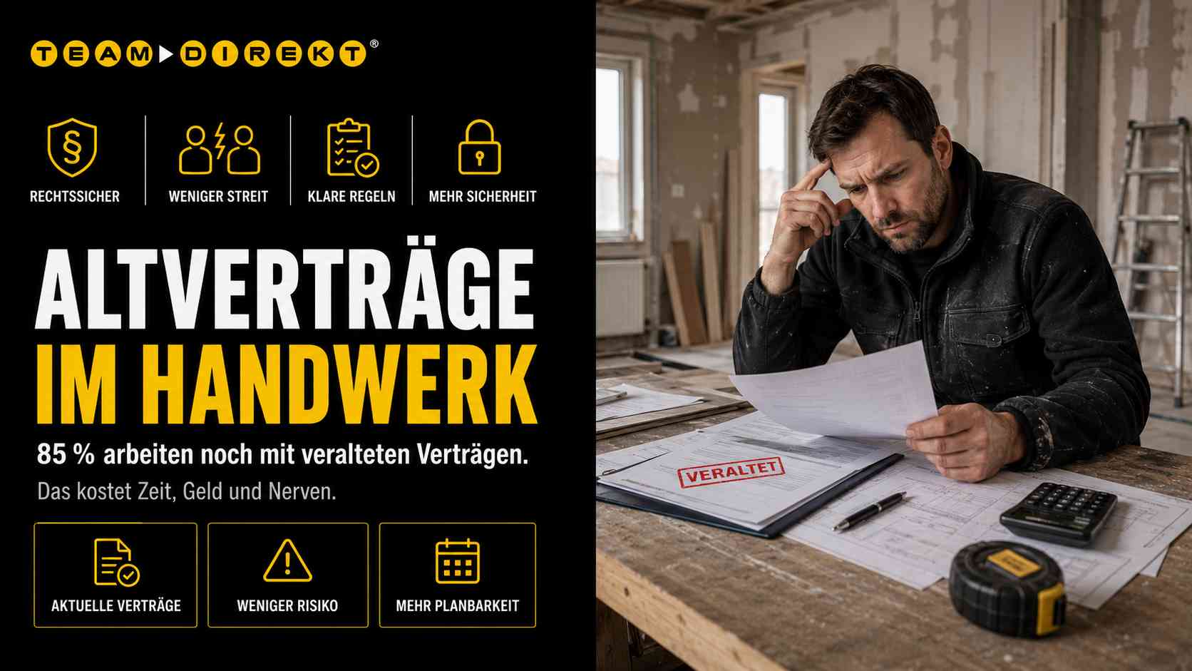 Featured image for “85 % der Handwerksbetriebe arbeiten mit veralteten Verträgen – gehörst Du auch dazu?”