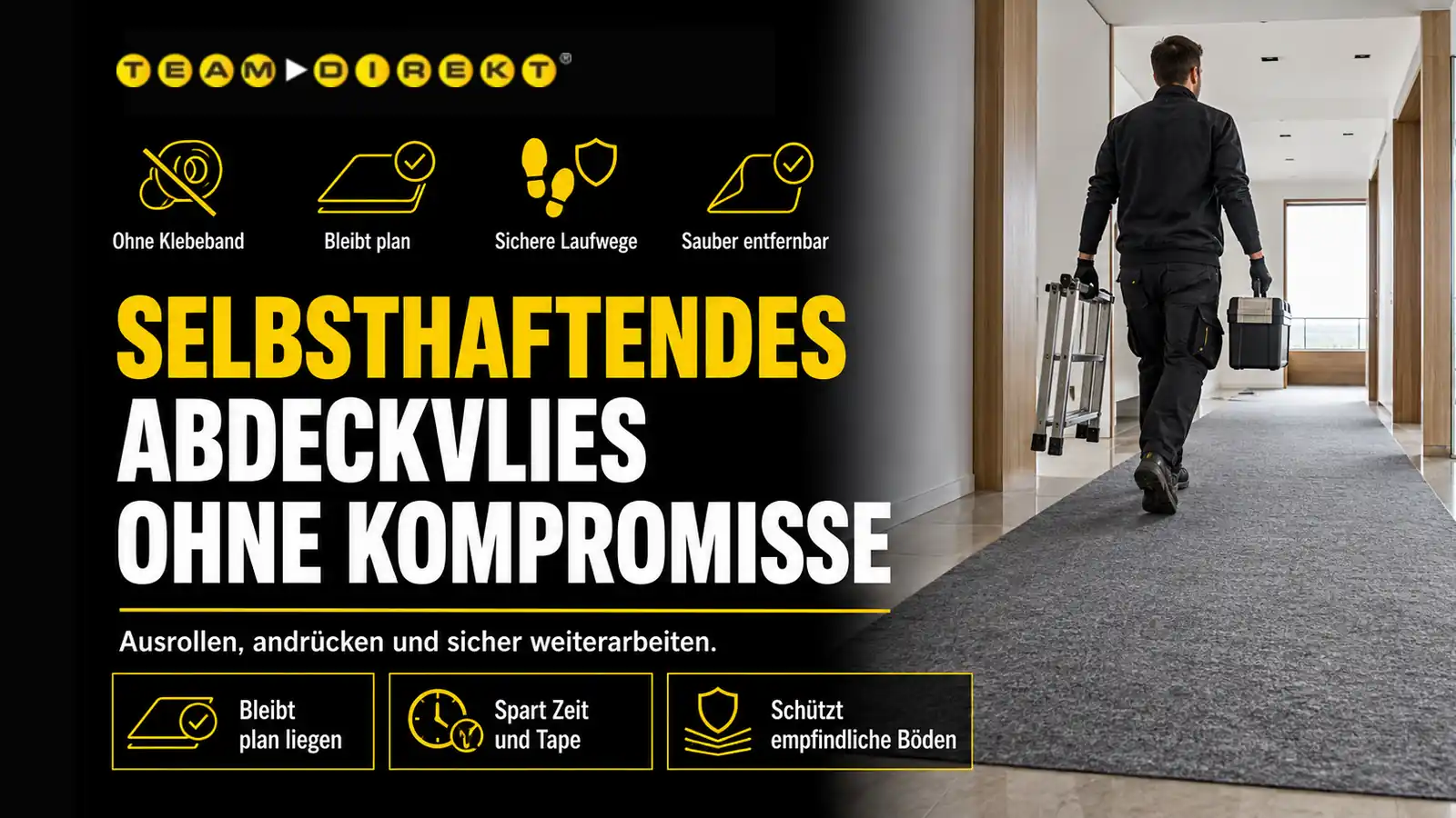 Featured image for “Selbsthaftendes Abdeckvlies – warum Profis beim Bodenschutz keine Kompromisse machen”