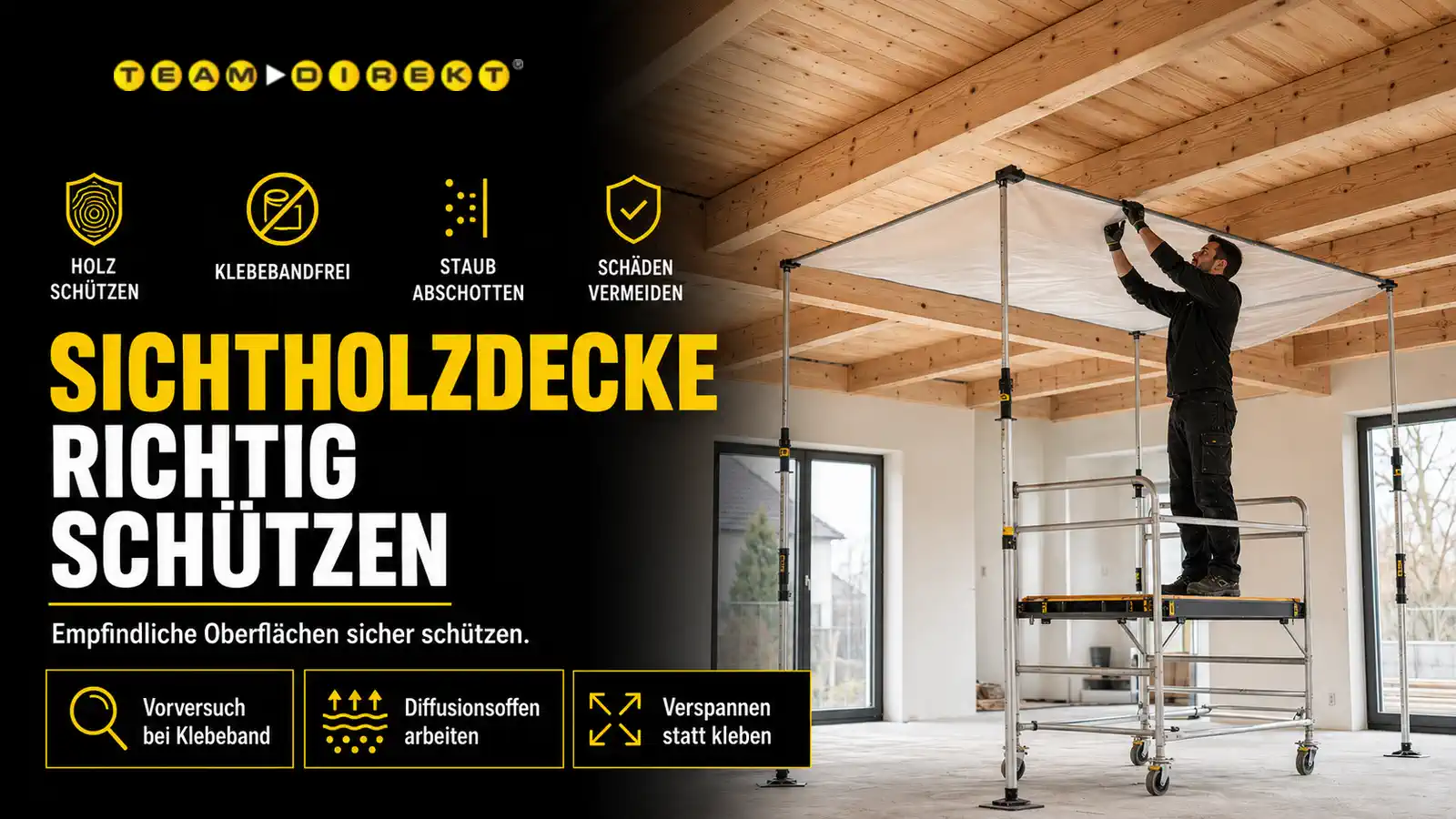 Featured image for “Sichtholzdecke schützen – worauf es auf der Baustelle wirklich ankommt”