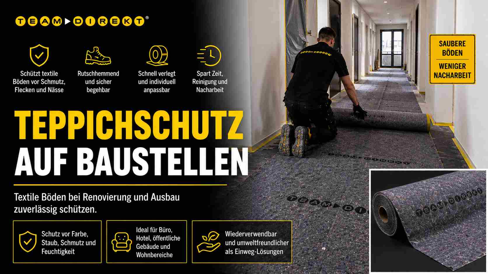 Featured image for “Teppichschutz auf Baustellen: textile Böden sicher schützen bei Renovierung und Ausbau”