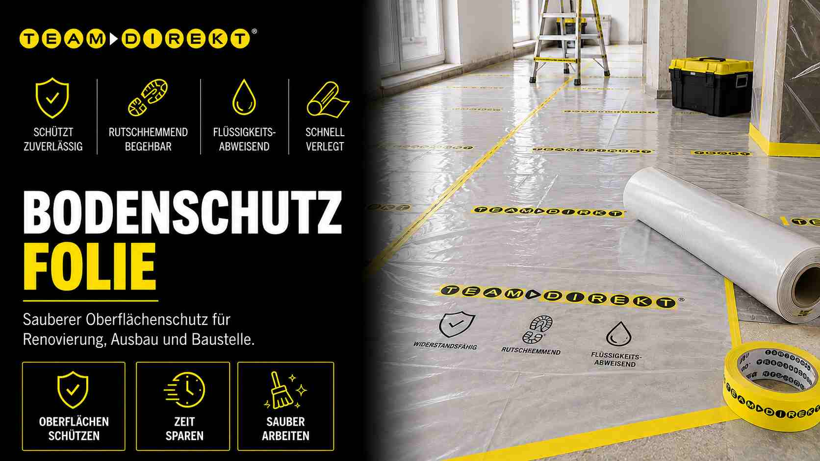 Featured image for “Bodenschutz Folie: sauberer Oberflächenschutz für Renovierung, Ausbau und Baustelle”
