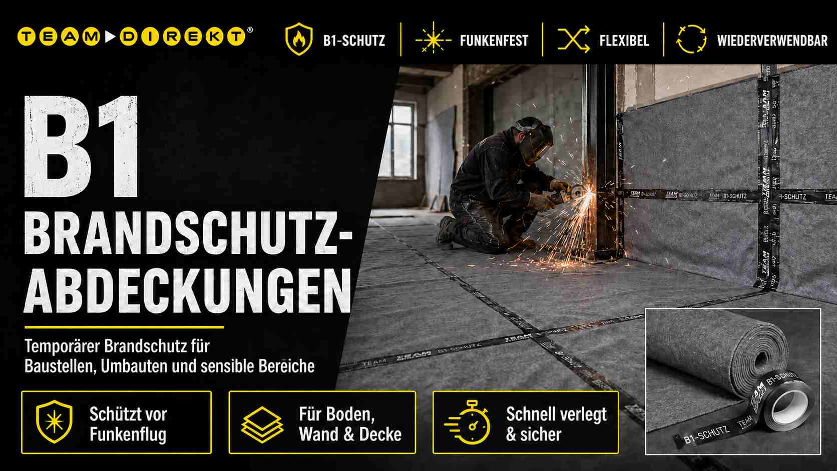 Featured image for “B1 Brandschutzabdeckungen: temporärer Brandschutz für Baustellen, Umbauten und sensible Bereiche”