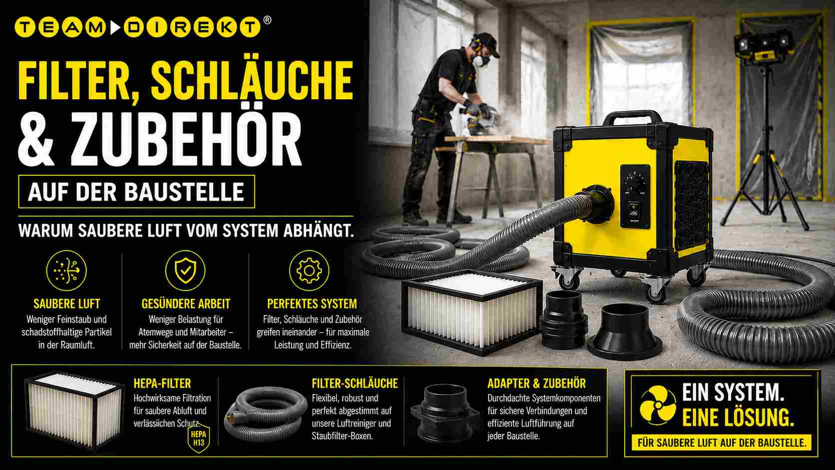 Featured image for “Filter, Schläuche & Zubehör auf der Baustelle: Warum saubere Luft vom System abhängt”