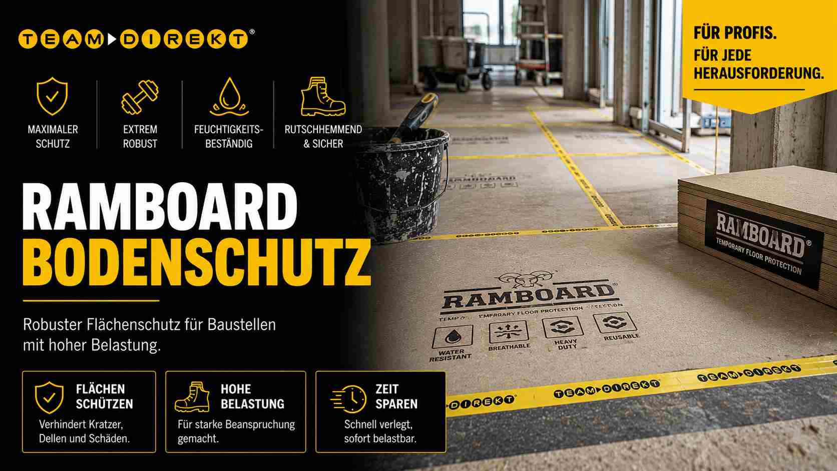 Featured image for “RAMBOARD Bodenschutz – robuster Flächenschutz für Baustellen mit hoher Belastung”
