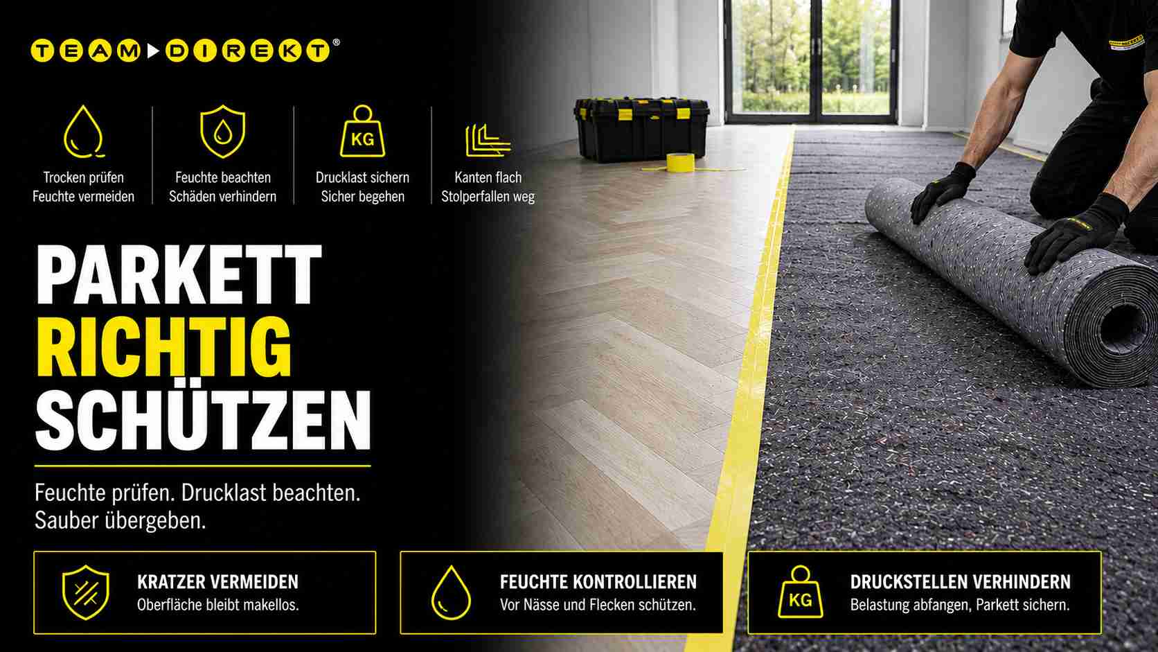 Featured image for “Welches Abdeckvlies schützt Parkett auf Baustellen am besten?”