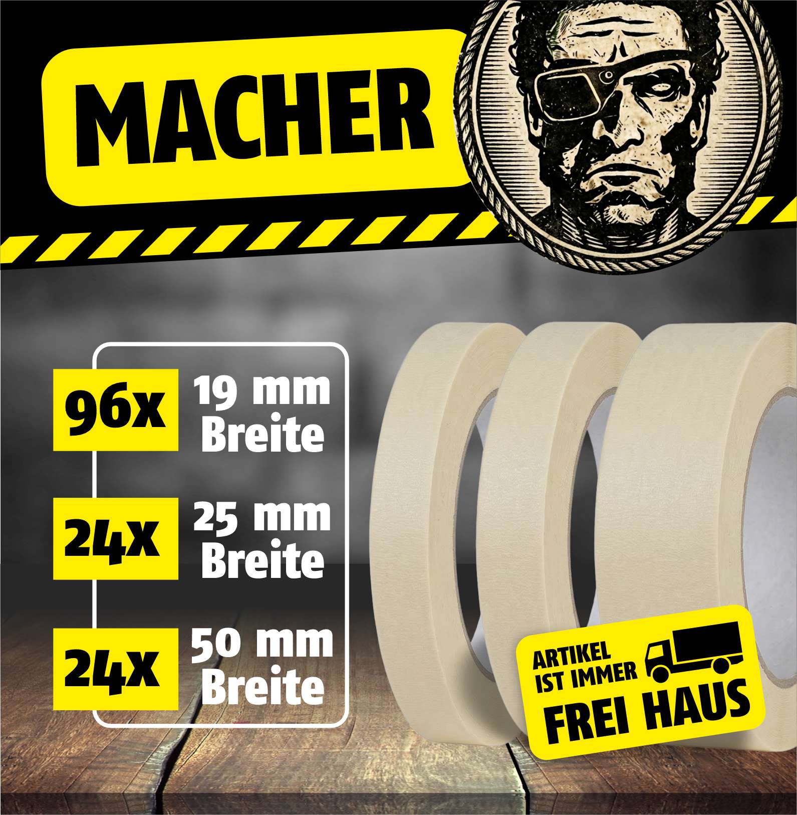 Featured image for “Kreppband MACHER Paket 144 Rollen sortiert”
