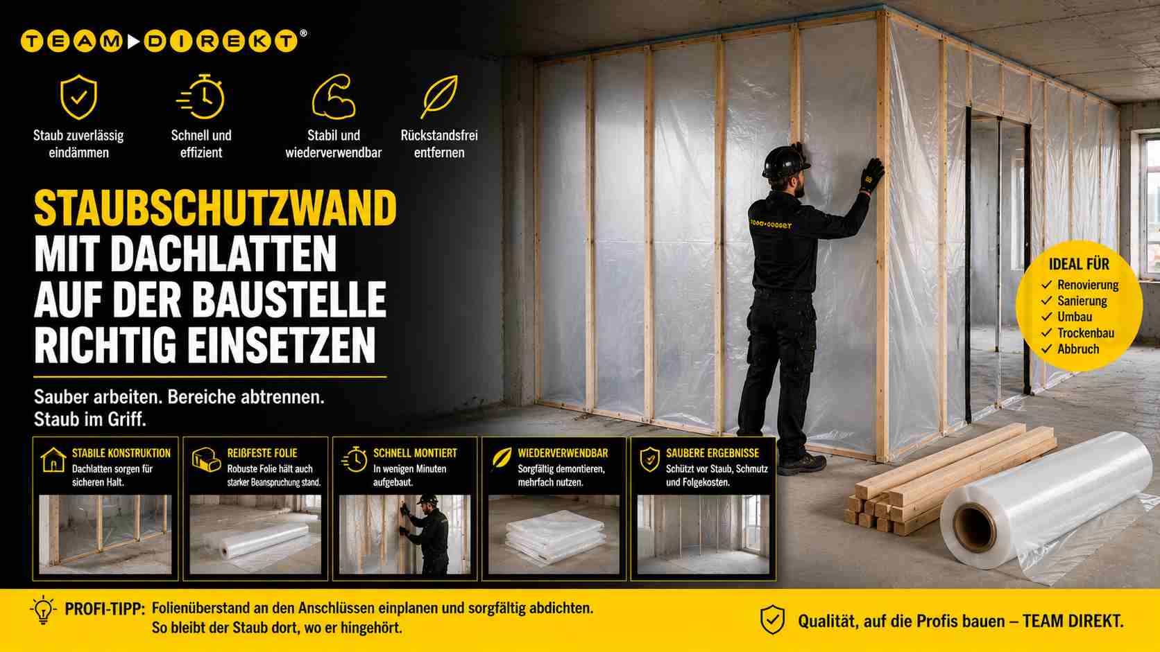 Featured image for “Staubschutzwand mit Dachlatten: Schnelle Einhausungen für Renovierung und Sanierung”