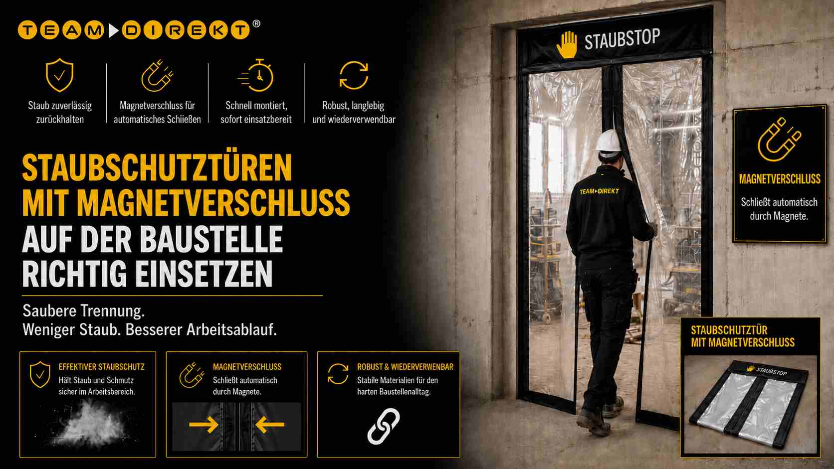 Featured image for “Staubschutztüren mit Magnetverschluss: Schneller Durchgang bei besserer Staubkontrolle”