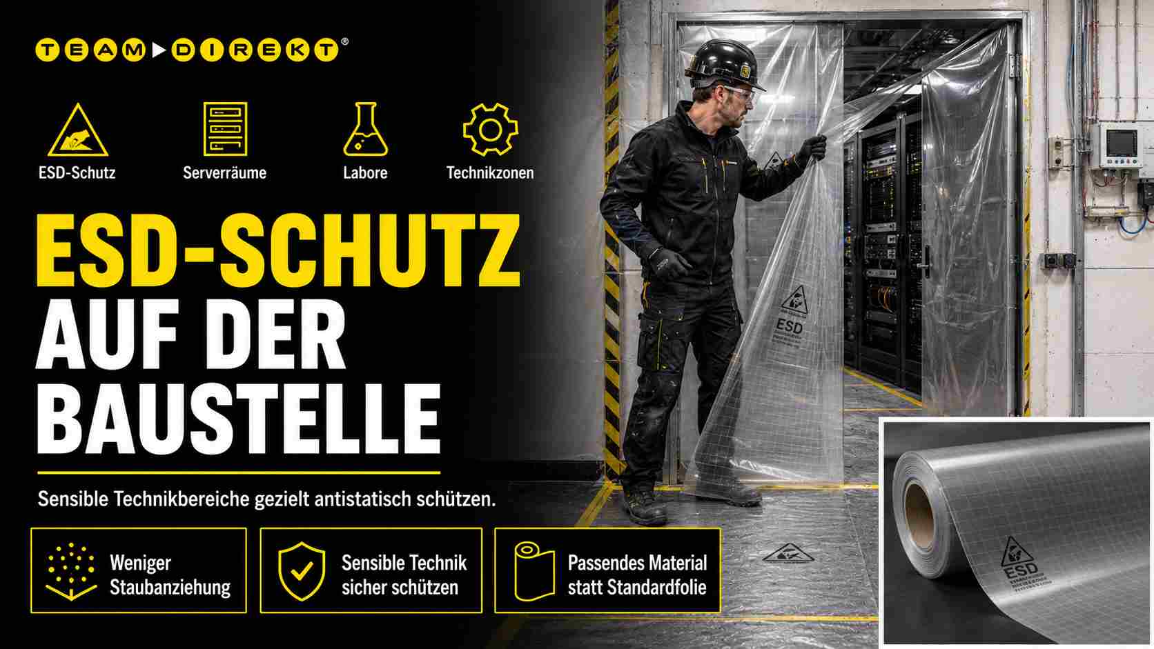 Featured image for “ESD-Folie antistatisch: Wann elektrostatischer Schutz auf Baustellen wichtig wird”