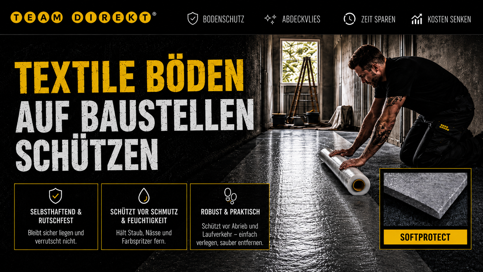 Featured image for “Teppichschutzfolie auf Baustellen: So schützt du textile Böden vor Schmutz, Feuchtigkeit und Farbe.”