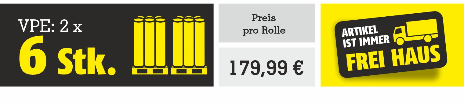 Preisgrafik für Hammerfest IMPACT OutdoorWalk 800 Bodenschutz für Baustellenwege innen und außen mit VPE 2 x 6 Stück und 179,99 Euro pro Rolle