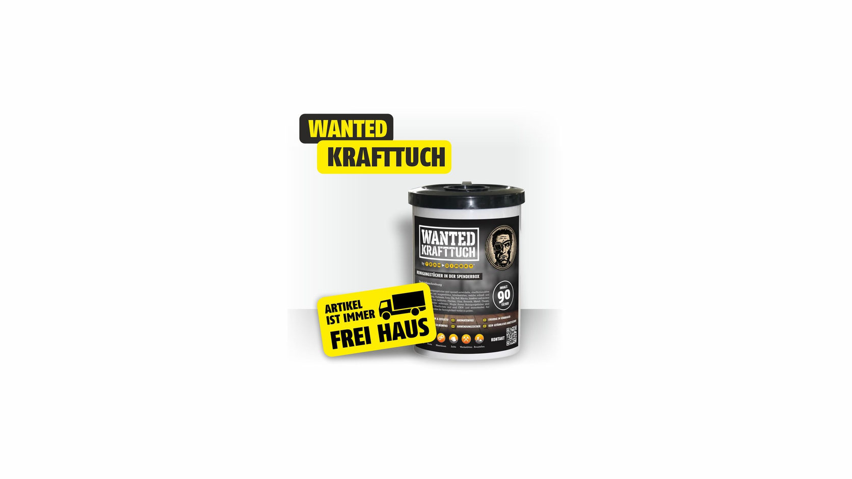 WANTED Krafttuch Spenderbox mit 90 Reinigungstüchern für Klebereste, Farbe und Edding auf der Baustelle