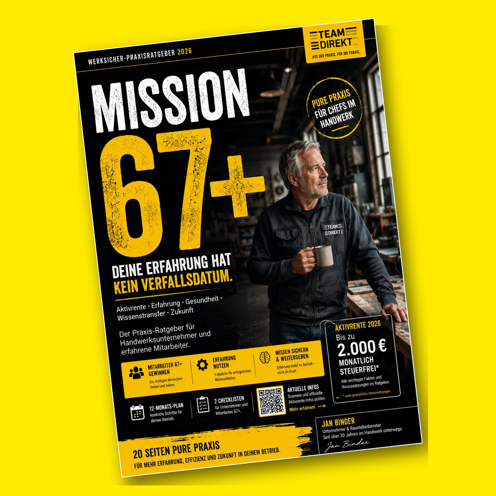 Cover des Praxisratgebers MISSION 67+ von Team Direkt zur Aktivrente im Handwerk