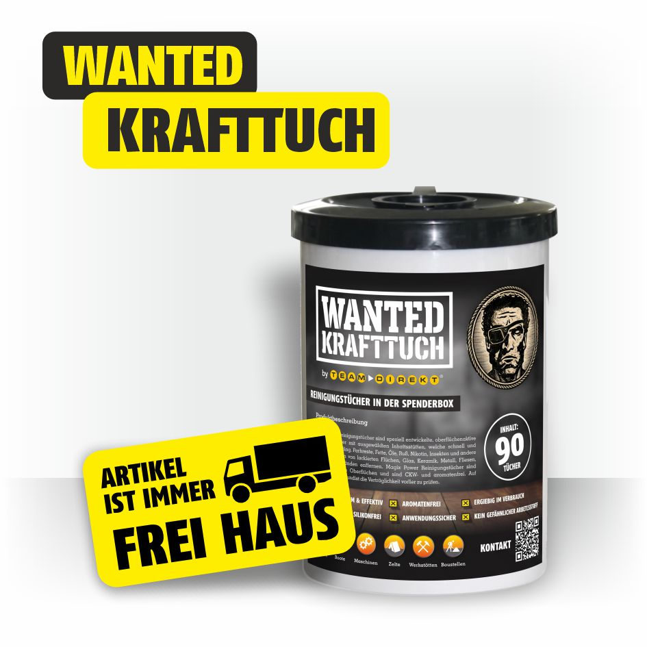 WANTED Krafttuch Spenderbox mit 90 Reinigungstuechern fuer Handwerk, Werkstatt und Baustelle