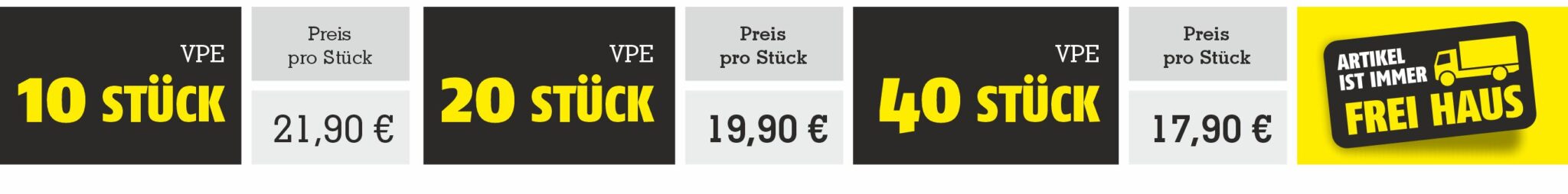 Staffelpreise der Staubschutztür MagnetFix: 10 Stück 21,90 €, 20 Stück 19,90 €, 40 Stück 17,90 € pro Stück, Artikel immer frei Haus